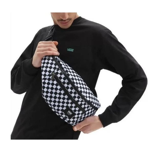 New Vans Ward Black White Checkered Crossbody Fanny Pack Bum Belt Waist Bag - Picture 3 of 17